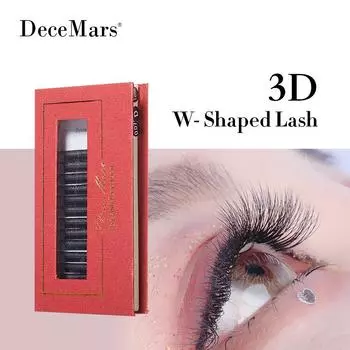 3D W-образные ресницы для наращивания DeceMars, толщина 0,07 мм, 3 кончика, изгиб C/D, высокое качество, индивидуальные ресницы 0.07MM D 8-12MIX чёрный
