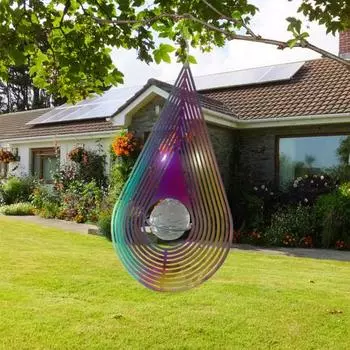 3D Waterdrop Wind Spinner Украшение с крючком из искусственного хрусталя Крытый и открытый Окно Сад Двор Крыльцо Красочный металлический колокольчик Висячий орнамент