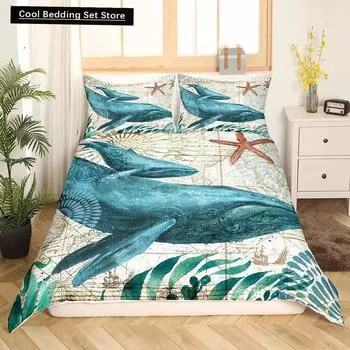 3D Пододеяльник Король Королева Кит Морская Жизнь Постельное Белье Бирюзовый Морское Животное Покрывало Океан Морской Полиэстер Чехол для Одеяла EU single(135x200cm)