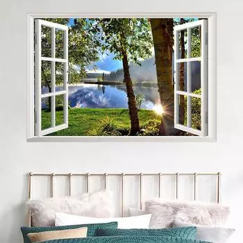3D вид из окна, наклейки на стену, наклейки с лесным пейзажем, съемные обои, наклейки, украшение дома зелёный