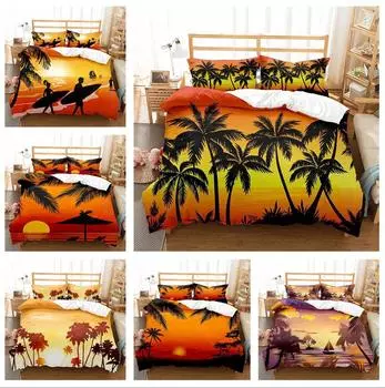 3D вид на океан тема домашний комплект постельного белья летний кокосовая пальма пляж крутой пододеяльник наволочка 2/3 шт. AU180 * 210 украшение дома Baby 100x135cm
