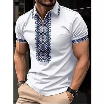 3D винтажная этническая рубашка поло в стиле casual, мужская, большого размера, с коротким рукавом, на молнии, с принтом, модная спортивная рубашка поло для активного отдыха S