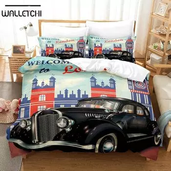 3D винтажные винтажные автомобили пододеяльник комплект с наволочкой двуспальная кровать двуспальная кровать королевского размера постельное белье EU Single 135x200cm