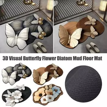 3D визуальный бабочка цветок диатомовая грязь напольный коврик для дома ноги нескользящая дверь ванная комната, коврик, туалет T8H9 8-1pcs