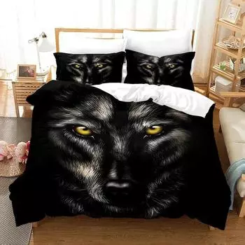 3D Wolf Bedding Set Black White Duvet Cover For Adults Bedroom Luxury Comforter Set Queen King 220x240 Size Aniaml Bed Set EU single(135x200cm)