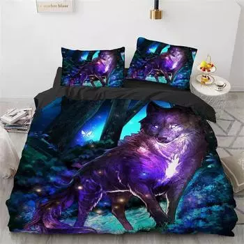 3D Wolf Fox Elk Wild Animals Bedding Set Boys Girls Twin Queen Size Duvet Cover Pillowcase Bed Boys Adult Home Textileextile EU single(135x200cm)