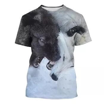 3D Wolf Print Мужские летние свободные повседневные модные футболки с круглым вырезом и короткими рукавами для мужчин S