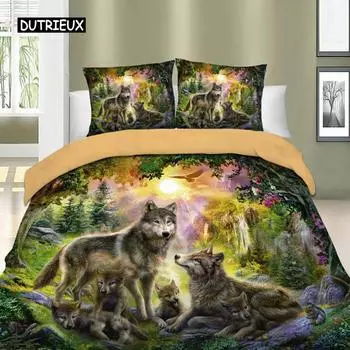 3D волк пододеяльник комплект с принтом животных односпальный двуспальный полный комплект постельного белья размер «king-size» евро постельное белье наволочки для детей малыш EU single(135x200cm)