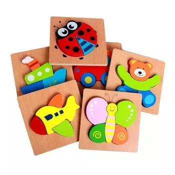 3D Wooden Puzzle High Quality Beech Wooden Toys For Children Cartoon Animal Puzzle Kids Educational Toys For Baby