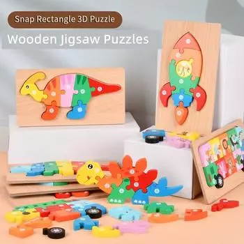 3D Wooden Puzzles Kids Children Cartoon Dinosaur Animal Car Tangram Puzzle Toys Baby Educational Early Learning Wood Gift