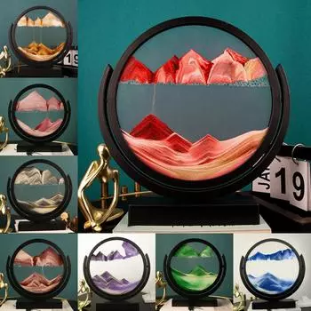 3D вращающиеся песочные часы движущаяся картина из песка круглая стеклянная черная рамка песочные часы глубоководный песчаный пейзаж зыбучие пески украшения для дома