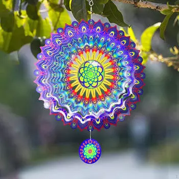 3D вращающийся ветряной колокольчик для улицы, металлический садовый вертушка, украшение Green Purple