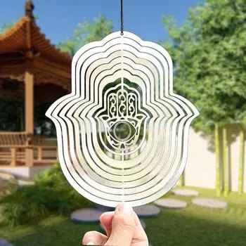3D вращающийся ветряной вертушка лазерная резка нержавеющая сталь рука Фатимы ветряной колокольчик для сада светоотражающий подвесной отпугиватель птиц