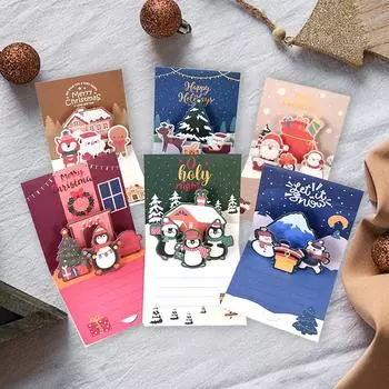 3D всплывающая мультяшная рождественская поздравительная открытка для детей Мини рождественские поздравительные открытки с конвертом Подарочная карта на Новый год и Рождество