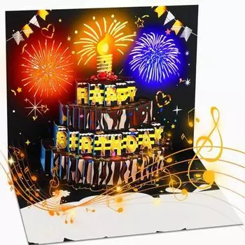 3D вылетающая открытка на день рождения Светящаяся музыкальная открытка с днем рождения с дизайном торта Интерактивная открытка на день рождения