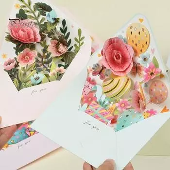 3D вылетающая поздравительная открытка с несколькими красочными цветочными декорами, поздравительная открытка с конвертом, акварельная живопись, рождественский, новогодний подарок A