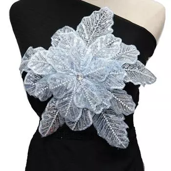 3D вышивка, большой цветок, свадебный головной убор, корсаж, детская одежда, цветочные аксессуары, аппликация из бисера и цветка