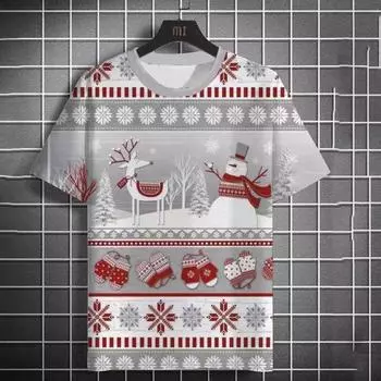 3D забавная рождественская мужская футболка праздничная футболка летняя футболка с рисунком Санта-Клауса и оленей футболки с круглым вырезом унисекс топы футболка S