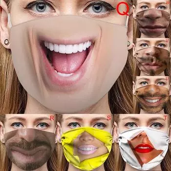 3D забавные маски для лица с принтом для взрослых, ветрозащитная моющаяся многоразовая хлопковая маска для рта