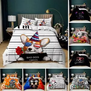 3D Забавный комплект постельного белья с изображением собаки, односпальная двуспальная кровать, пододеяльник, наволочка, 2/3 шт., чехол с изображением животного, детский и взрослый подарок, домашний текстиль Baby 100x135cm