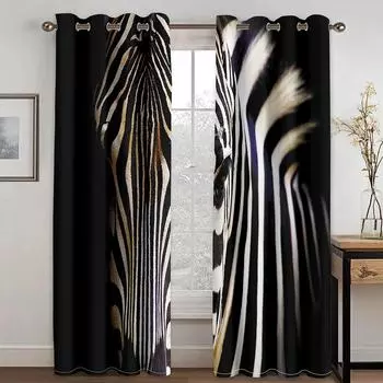 3D-занавески из полиэстера Blackout, классические животные, зебра, лев, тигр, затемнение из полиэстера, спальня, украшение для гостиной 50W160H(CM)x2Panel&Hook