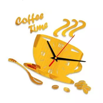 3D Зеркало Кофейная Чашка Форма Настенные Часы Современный Дизайн Креативные Настенные Часы Наклейка Для DIY Кухни Гостиной Украшения Дома чёрный