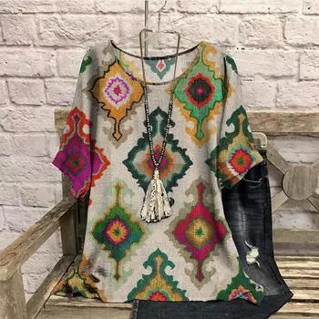 3D женские футболки ретро цветные блоки принт летние повседневные с круглым вырезом с коротким рукавом свободные утягивающие женские футболки больших размеров 7XL