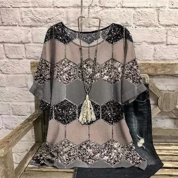 3D женские футболки ретро цветные блоки принт летние повседневные с круглым вырезом с коротким рукавом свободные утягивающие женские футболки больших размеров 7XL