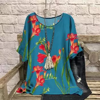 3D женские футболки ретро контрастный цветной принт летняя футболка больших размеров повседневная круглая горловина с короткими рукавами свободная утягивающая женская одежда 7XL