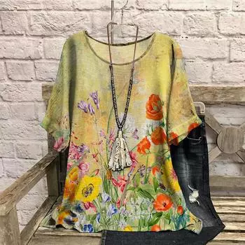 3D женские футболки ретро контрастный цветной принт летняя футболка больших размеров повседневная круглая горловина с короткими рукавами свободная утягивающая женская одежда 7XL