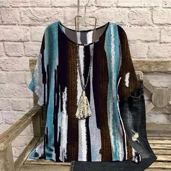 3D женские футболки с ретро-полосатым принтом, летние повседневные, с круглым вырезом, с короткими рукавами, свободные, для похудения, женская одежда больших размеров 7XL синий