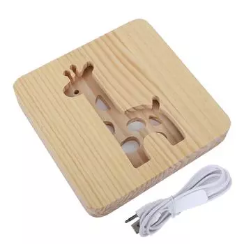 3D Жираф Деревянный Светильник 360 Градусов Облучение Полый Узор Теплый Белый Свет Светодиодный Деревянный Ночник