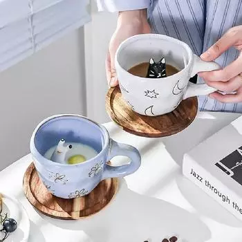 3D животные керамические кофейные чашки мультяшные животные чайные чашки милые ручной работы собаки кошки кофейные кружки для домашнего питья креативные подарки на день рождения 360ML