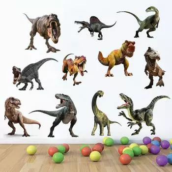 3D животные мир Юрского периода динозавр самоклеящиеся наклейки наклейки детская игровая комната украшение дома детский постер с героями мультфильмов 30*90cmX2pcs разноцветный