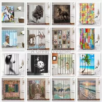 3D животные принтованные затемненные занавески для душа для ванной комнаты пляжный пейзаж водонепроницаемый полиэстер ванна ванна дропшиппинг оптовый продавец 90x180cm