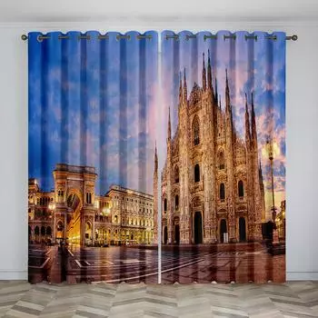 3D Знаменитый Пейзаж Здание Солнцезащитные Шторы Роскошная Гостиная Домашний Декор Спальня Тонкие Шторы 2 Панели 100W130H(CM)40x51in&Hook