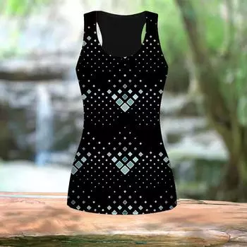 3D золотой кубик Рубика с принтом для женщин для тренировок, йоги, тренажерного зала, летние спортивные рубашки с принтом, жилеты больших размеров XS циан