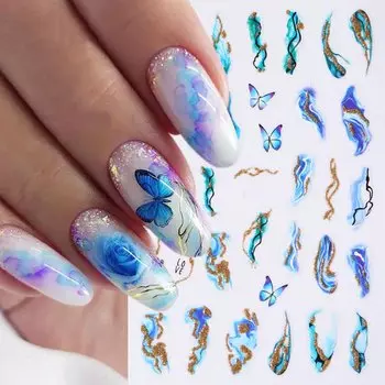 3D золотые наклейки для ногтей цветочные растения наклейки для ногтей цветочные мраморные цветочные ползунки маникюрные украшения