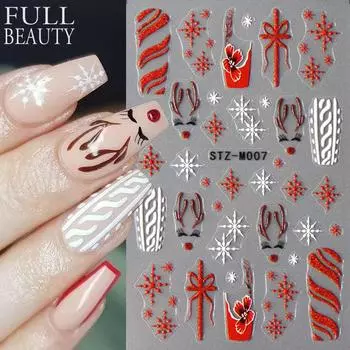 3D золотые рождественские наклейки для ногтей Снежинка Санта-слайдеры для дизайна ногтей Наклейки Фольга Маникюрные украшения