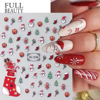 3D золотые рождественские наклейки для ногтей Снежинка Санта-слайдеры для дизайна ногтей Наклейки Фольга Маникюрные украшения