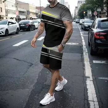 3Ddigital сплайсинг мужской летний комплект из двух предметов с короткими рукавами, спортивная одежда, модный комплект мужской одежды, комплект одежды из футболки и шорт M