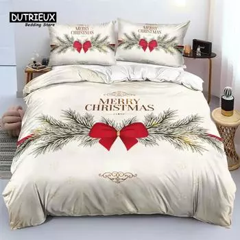 3DMerry Christmas White Bedding Set King Queen Size Microfiber Bedroom Decorative 3D Print Duvet Cover With Pillowcases US Queen(228x228cm)