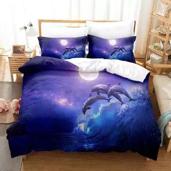 3DThe DolphinsBedding Sets Duvet Cover Set With Pillowcase Twin Full Queen King Bedclothes Bed Linen EU single(135x200cm)