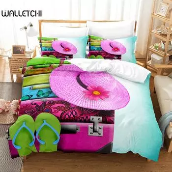 3DThe Summer Beach Соломенная шляпа Scenic Resor Постельное белье Пододеяльник с наволочкой Твин Полный Queen King Постельное белье Постельное белье EU single(135x200cm)