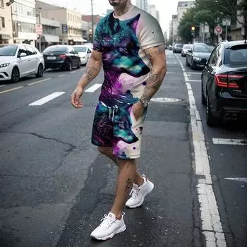 3DWolf Dragon Animal Print Мужской комплект футболок с круглым вырезом и коротким рукавом Спортивная одежда/топ/шорты Повседневный летний крутой мужской комплект из двух предметов 5XL