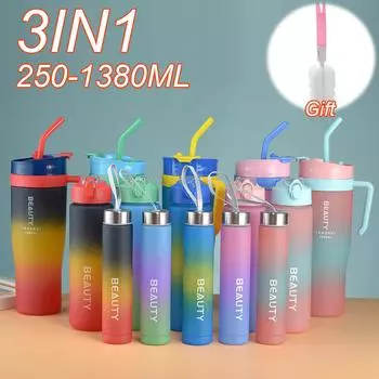3IN1 1300ML New Car Cup Ice Bar Cup Plastic Sports Mug Large Capacity Frosted Gradient Water Bottle Coffee Cup 250-1380ML