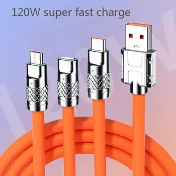 3In1 6A 120W Usb Type C кабель для освещения Usb A к 8-контактному кабелю Micro Usb Type-C жёлтый