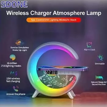 3IN1 Беспроводное зарядное устройство Bluetooth-динамик с окружающим освещением Цифровой динамик Smart Wake Up Night Light Белый шум Прикроватный компаньон белый