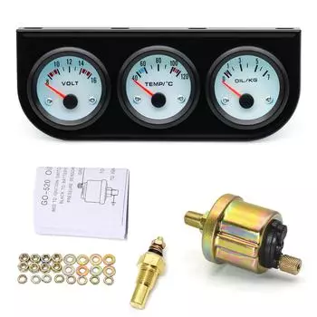 3IN1 Triple Meter Kits Gasoline Car 12V 52mm Voltage+Water Temp+Oil Pressure Gauge with Sensor Radiator Hose Adapter 26MM-40MM