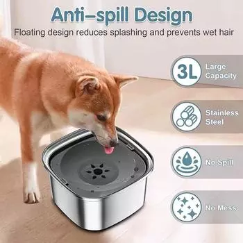 3L Large Capacity Anti-Splash Dog Water Food Bowl Stainless Steel Dog Drinking Water Non-Wetting Mouth Drinker Water Dispenser